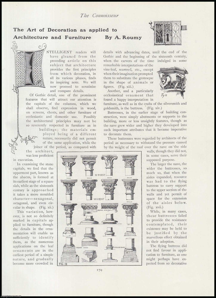 Item #502151 The Art or Decoration (part 2) as Applied to Architecture and Furniture. An original article from The Connoisseur, 1905. A. Roumy.