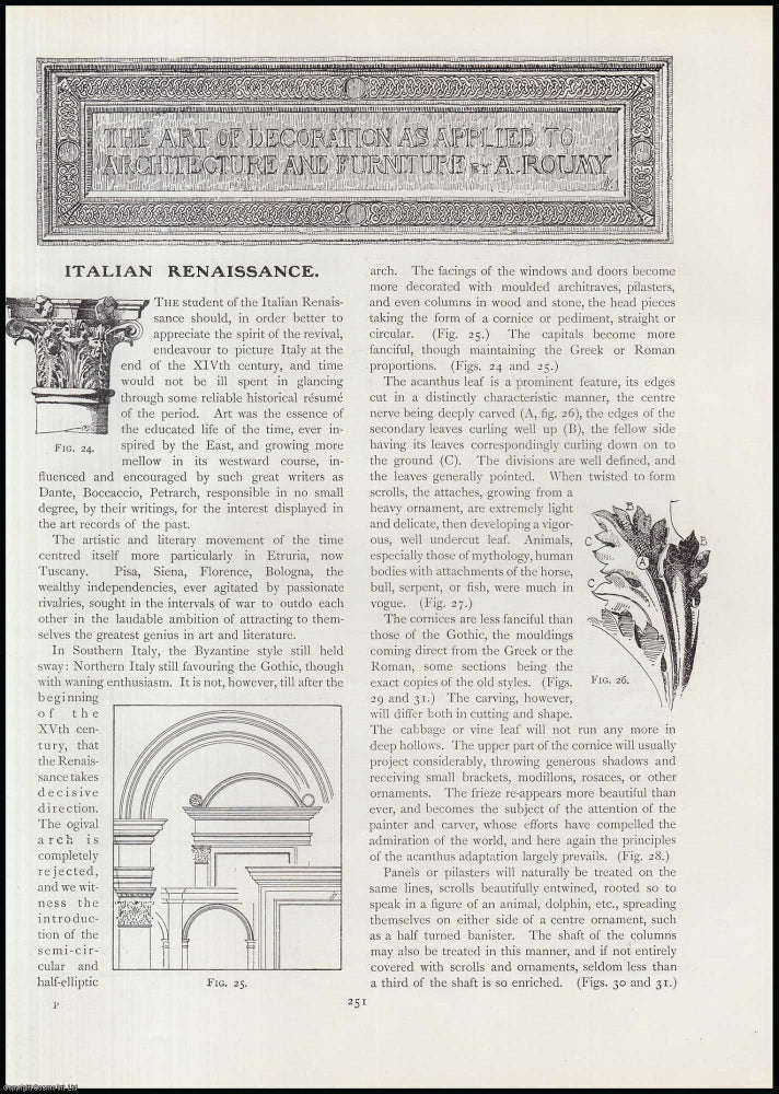 Item #502185 The Art or Decoration (part 3) as Applied to Architecture and Furniture. An original article from The Connoisseur, 1905. A. Roumy.