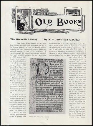 Item #502243 The Grenville Library. An original article from The Connoisseur, 1906. A W. Jarvis,...