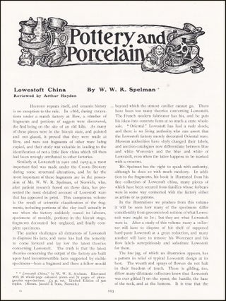 Item #502252 Lowestoft China, by W.W.R. Spelman. An original article from The Connoisseur, 1906....