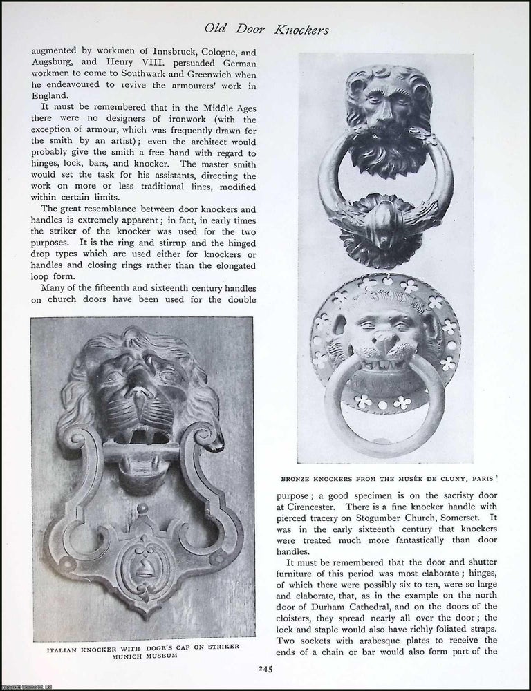 Item #502267 Old Door Knockers : A Study in Historic Ironwork. An original article from The...