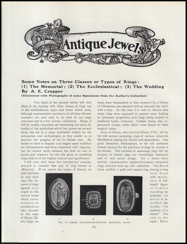 Item #502346 The Three Historic Types of Rings : Memorial, Ecclesiastical, & Wedding. An...