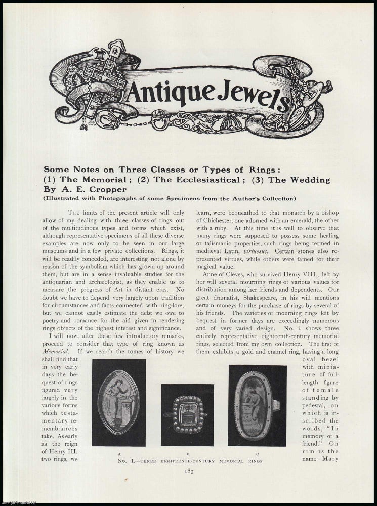 Item #502346 The Three Historic Types of Rings : Memorial, Ecclesiastical, & Wedding. An...
