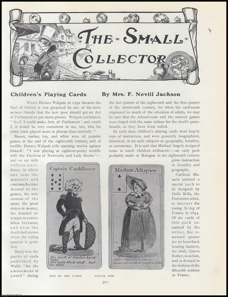 Item #502549 Children's Playing Cards. An original article from The Connoisseur, 1910. Mrs. F....