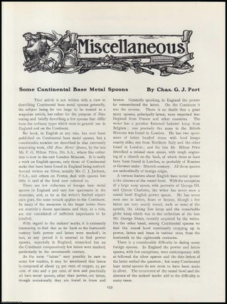 Item #502650 Some Continental Base Metal Spoons. An original article from The Connoisseur, 1912....