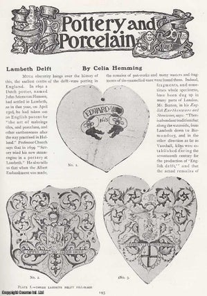 Item #502872 Lambeth Delft. An original article from The Connoisseur, 1918. Celia Hemming