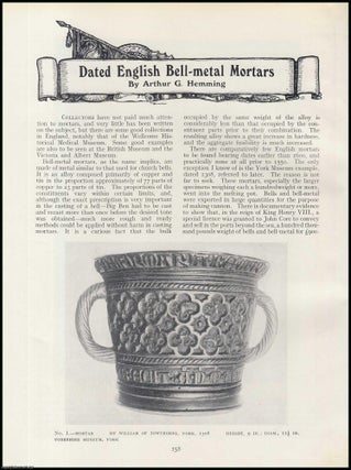 Item #503071 Dated English Bell-Metal Mortars. An original article from The Connoisseur, 1929....