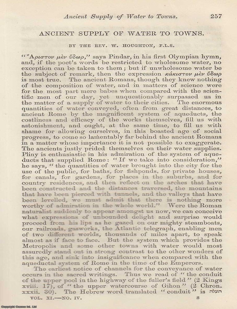 Item #504534 Ancient Supply of Water to Towns in Rome. An original uncommon article from the...