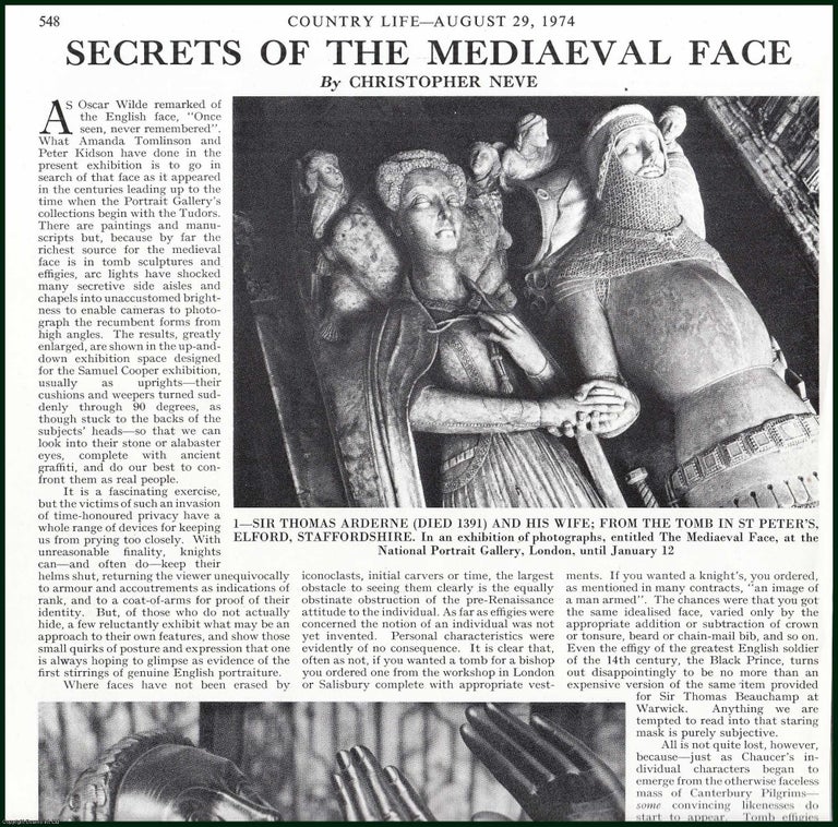 Item #504608 Richard Beauchamp, Earl of Warwick ; Sir Thomas Arderne & His Wife ; William of Wykeham, Bishop of Winchester, & an unknown Knight in Dorchester Abbey : Secrets of The Mediaeval Face. Several pictures and accompanying text, removed from an original issue of Country Life Magazine, 1974. Country Life Magazine.
