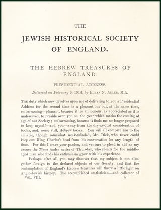 Item #504751 The Hebrew Treasures of England. An uncommon original article from the Jewish...