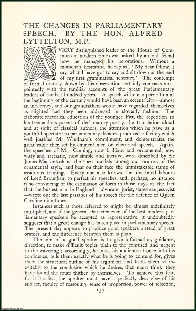 Item #504772 The Changes in Parliamentary Speech. An uncommon original article from the Anglo...