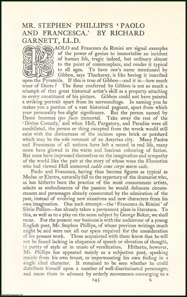 Item #504773 Mr. Stephen Phillips's Paolo & Francesca da Rimini : signal examples of the...