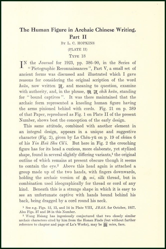 Item #504821 The Human Figure in Archaic Chinese Writing. An uncommon original article from the...
