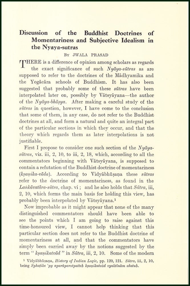Item #504823 Discussion of The Buddhist Doctrines of Momentariness & Subjective Idealism in...