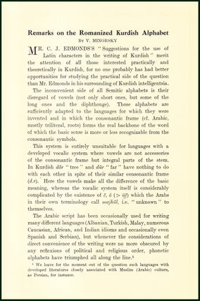 Item #504831 The Romanized Kurdish Alphabet. An uncommon original article from the Royal Asiatic...