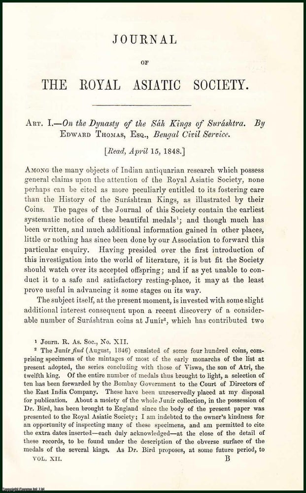 Item #504836 The Dynasty of The Sah King's of Surashtra. An uncommon original article from...