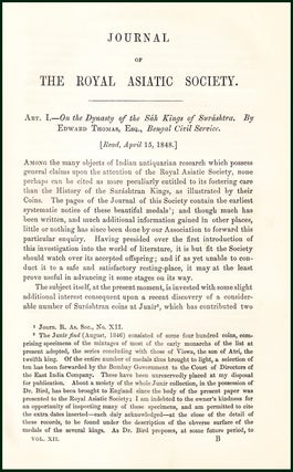 The Dynasty of The Sah King's of Surashtra. An uncommon original article from the Royal Asiatic Society , 1849.