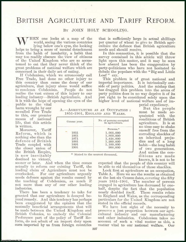 Item #504894 British Agriculture & Tariff Reform. An original article from the Windsor Magazine,...