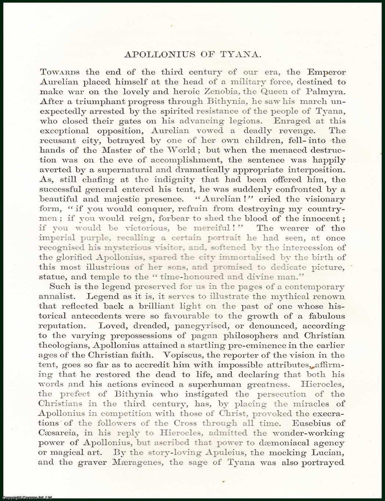 Item #505165 Apollonius of Tyana, Philosopher. 16 pages. An article printed in 1865, written by...