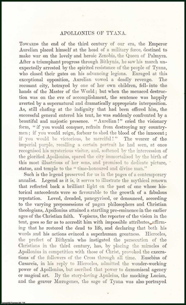 Item #505165 Apollonius of Tyana, Philosopher. 16 pages. An article printed in 1865, written by...