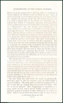 Item #505169 Authenticity of The Paston Letters, Mr Herman Merivale. An uncommon original article...