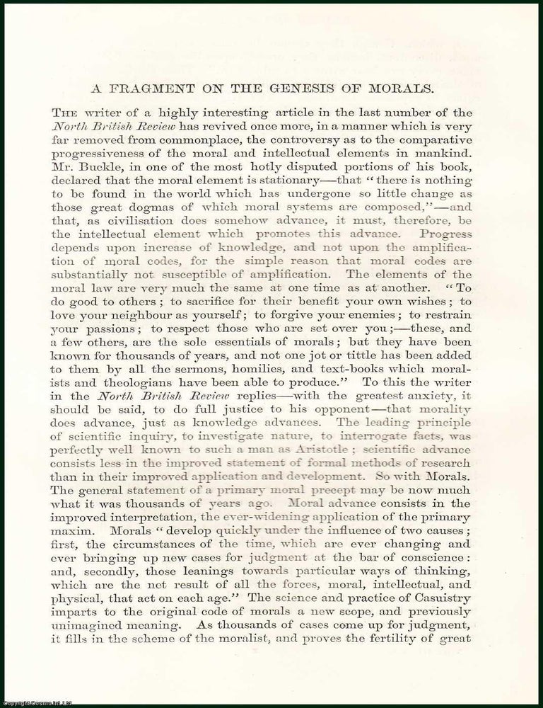 Item #505188 A Fragment on The Genesis of Morals. 9 pages. An article printed in 1868, written by...