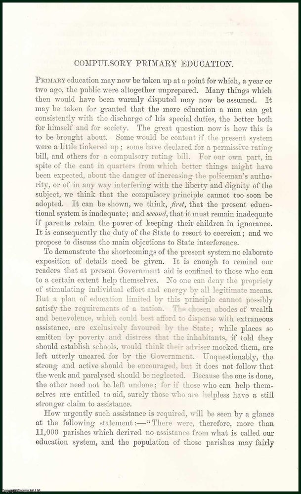 Item #505195 Compulsory Primary Education. An uncommon original article from The Fortnightly Review, 1868. Dudley Campbell.