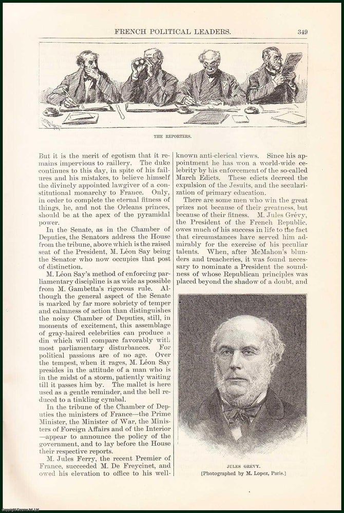 Item #505205 Jules Ferry ; Georges-Benjamin Clemenceau ; Jules Simon ; Jules Grevy & others : French Political Leaders. An uncommon original article from the Harper's Monthly Magazine, 1882. A. Bowman Blake.