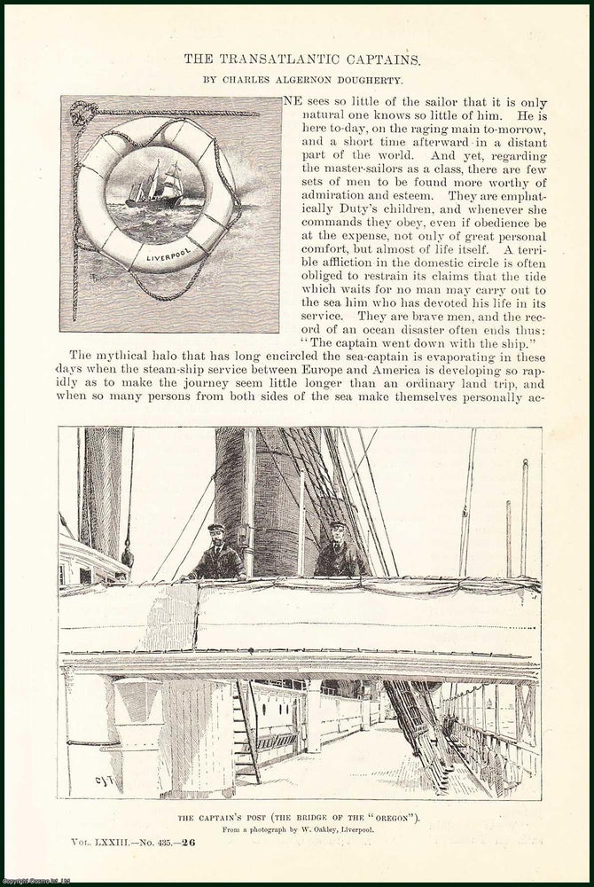 Item #505284 The Transatlantic Captains : C.H.E. Judkins ; T. Cook (Cunard : Commodore) ; Hamilton Perry (White Star : Britannic) ; Frederick Watkins (Inman : City of Chicago) & others. An uncommon original article from the Harper's Monthly Magazine, 1886. Charles Algernon Dougherty.
