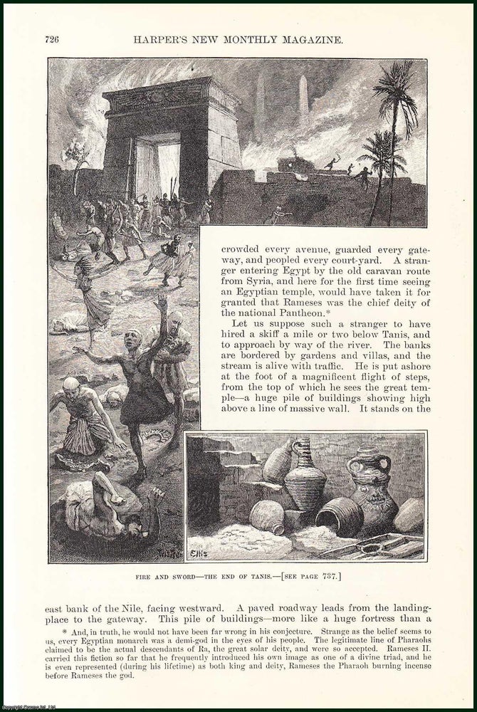 Item #505294 The Story of Tanis : Greek name for ancient Egyptian, an important archaeological site in the north-eastern Nile Delta of Egypt, and the location of a city of the same name. It is located on the Tanitic branch of the Nile, which has long since silted up. An uncommon original article from the Harper's Monthly Magazine, 1886. Amelia B. Edwards.