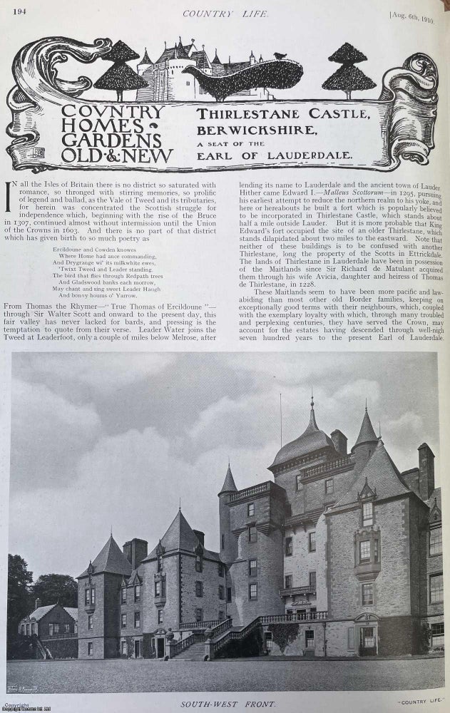Item #505327 Thirlestane Castle, Berwickshire. Several pictures and accompanying text, removed from an original issue of Country Life Magazine, 1910. Country Life Magazine.