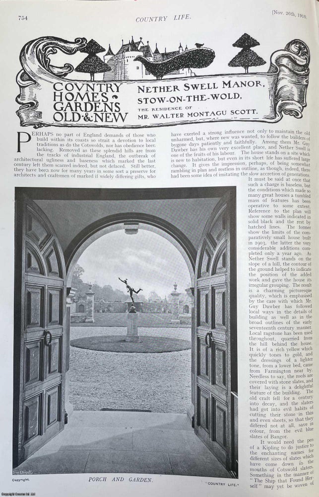 Item #505355 Nether Swell Manor, Stow-On-The-Wold. Several pictures and accompanying text, removed from an original issue of Country Life Magazine, 1910. Country Life Magazine.
