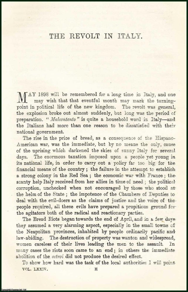 Item #505370 The Revolt in Italy. An uncommon original article from the Contemporary Review,...