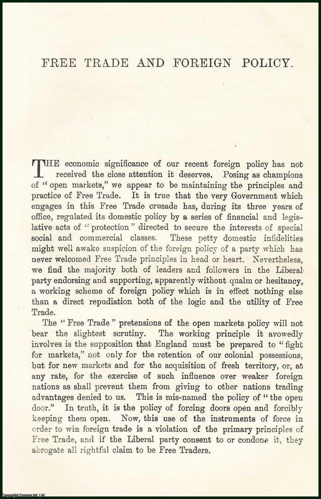 Item #505373 Free Trade & Foreign Policy. An uncommon original article from the Contemporary...