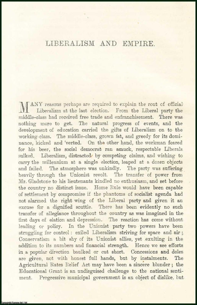 Item #505379 Liberalism & Empire. An uncommon original article from the Contemporary Review,...