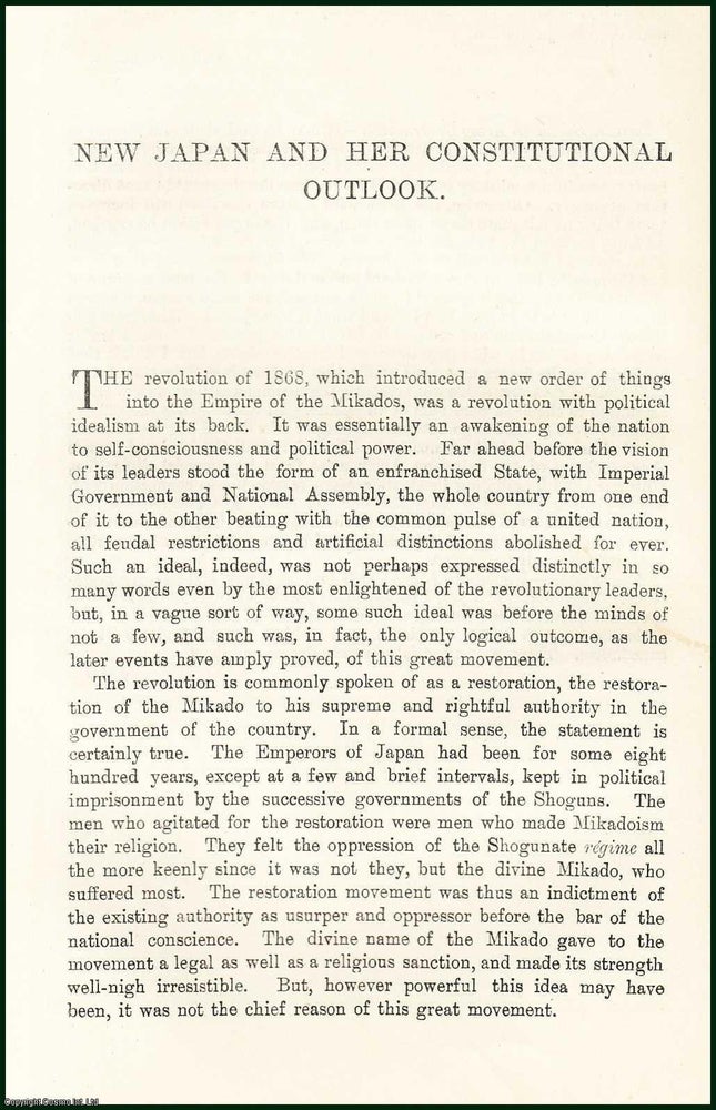 Item #505386 New Japan & Her Constitutional Outlook. 11 pages. An article printed in 1898,...