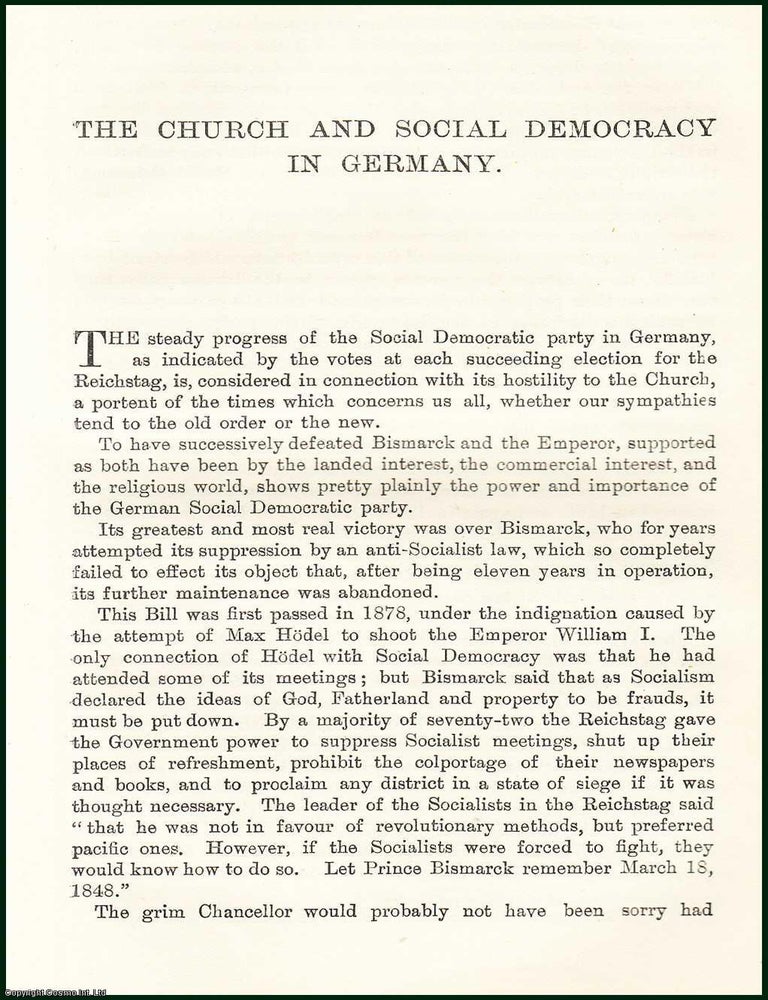 Item #505390 The Church & Social Democracy in Germany. 14 pages. An article printed in 1898,...