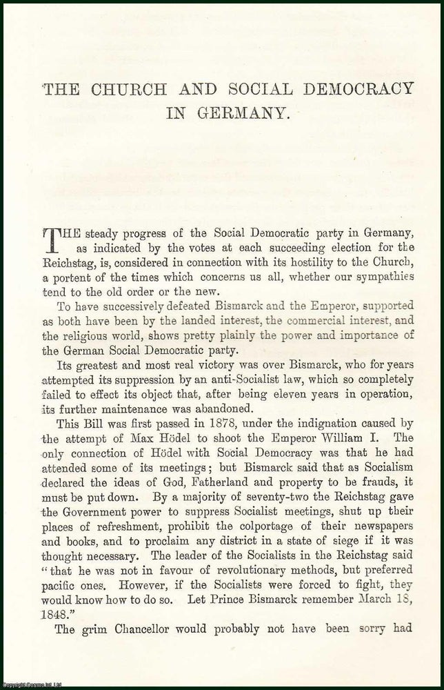 Item #505390 The Church & Social Democracy in Germany. 14 pages. An article printed in 1898,...