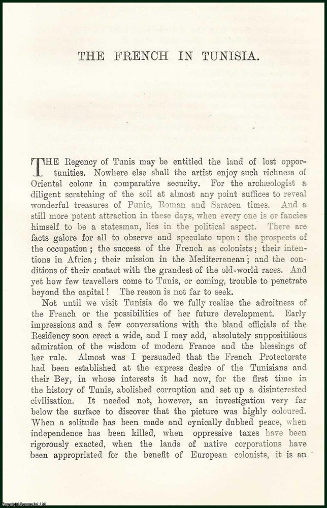 Item #505391 The French in Tunisia. An uncommon original article from the Contemporary Review, 1898. Herbert Vivian.