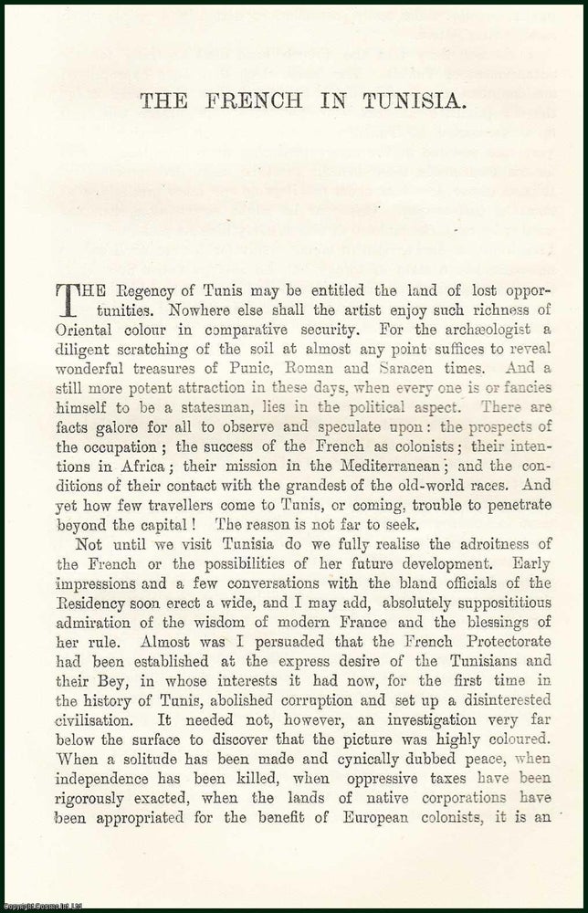 Item #505391 The French in Tunisia. An uncommon original article from the Contemporary Review,...