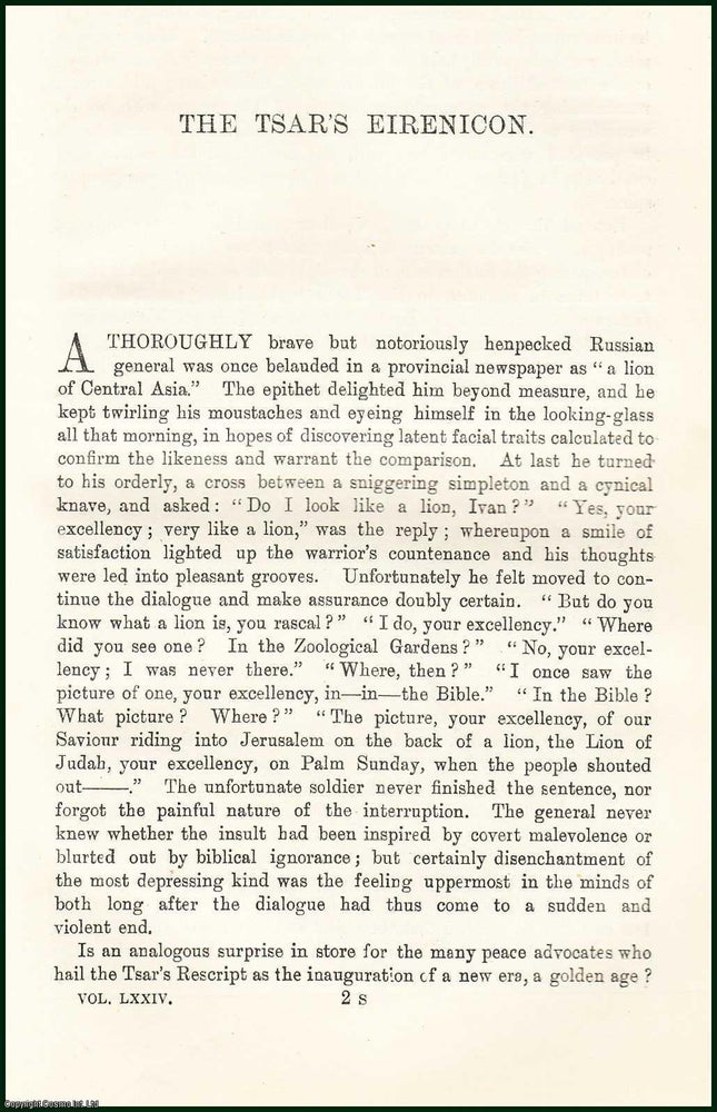 Item #505394 The Tsar's Eirenicon : a proposal made as a means of achieving peace. An...