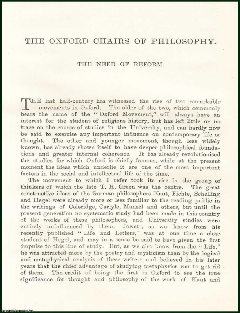 Item #505399 The Oxford Chairs of Philosophy : The Need of Reform. An uncommon original article...