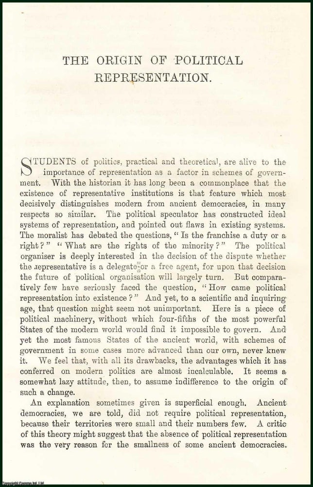 Item #505407 The Origin of Political Representation. An uncommon original article from the...