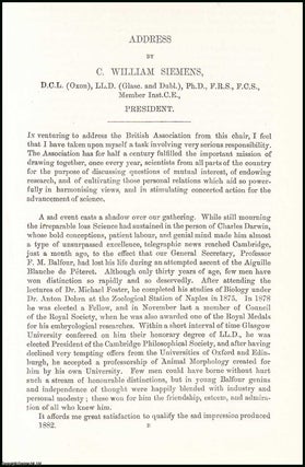 Item #505778 C. William Siemens, Presidential Address, 1882 to the British Association, Meeting...
