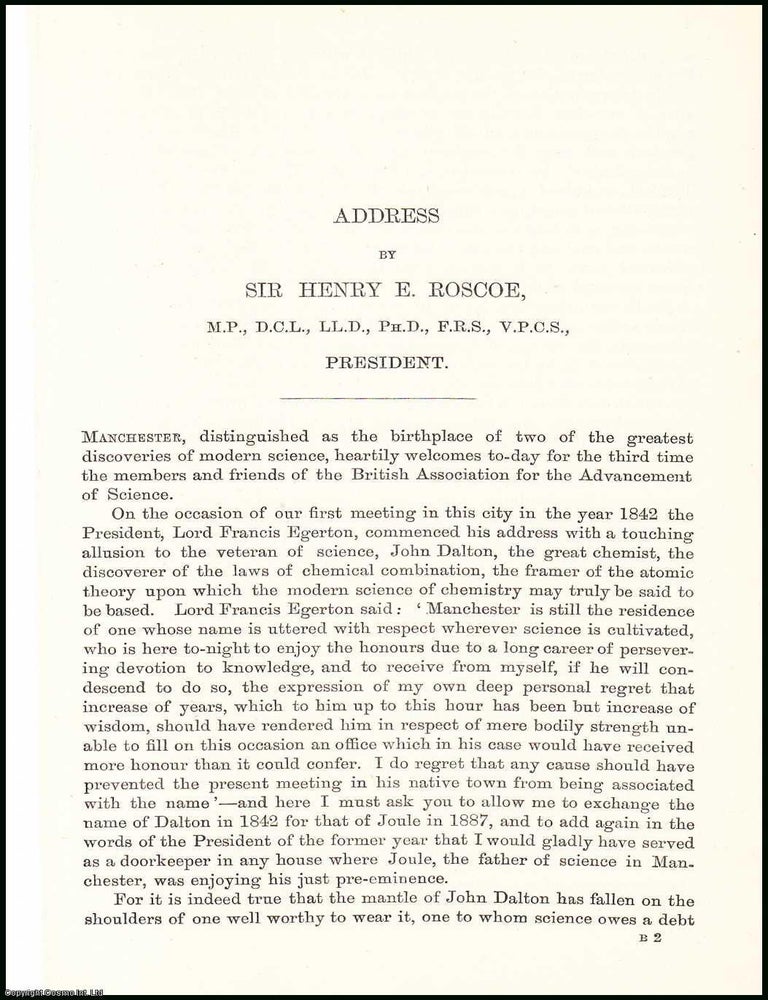 Item #505783 Sir Henry E. Roscoe, Presidential Address, 1887 to the British Association, Meeting...