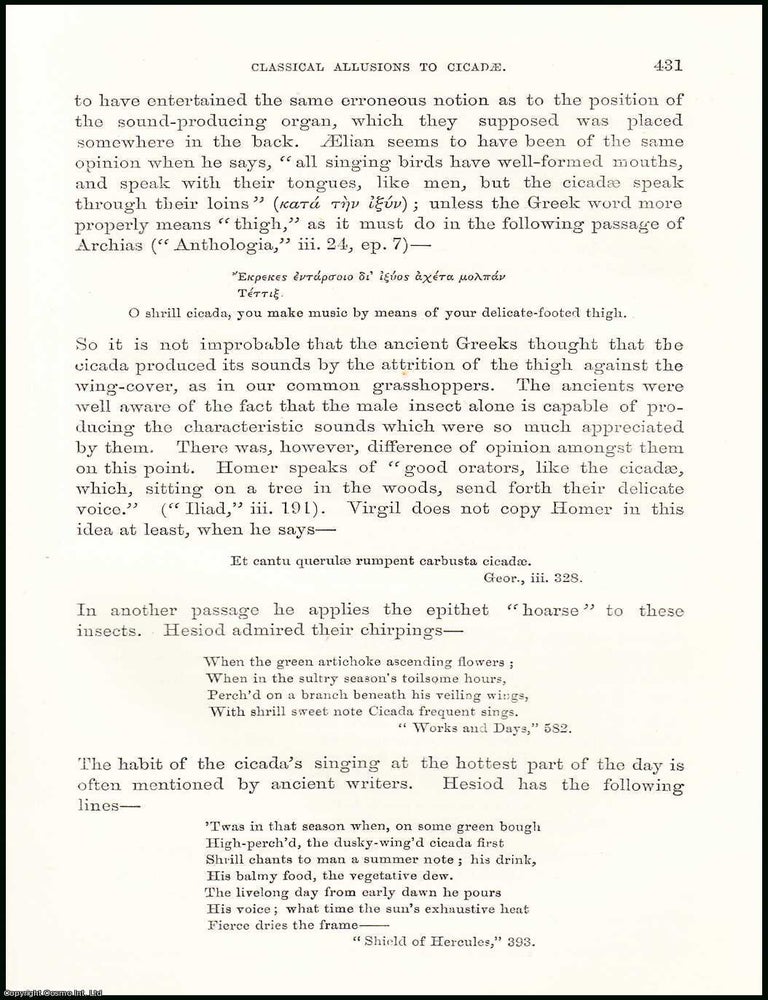 Item #506215 Classical Allusions to Cicadae : a group of hemipterous insects. An original...