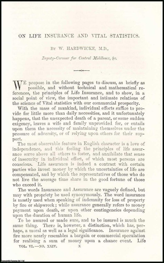 Item #506233 Life Insurance & Vital Statistics. 10 pages, 6 tables. An article printed in...