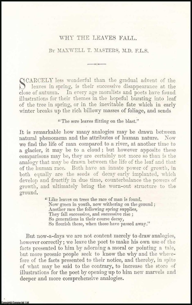 Item #506237 Why the Leaves fall from the Trees. 9 pages. An article printed in 1867, written by...