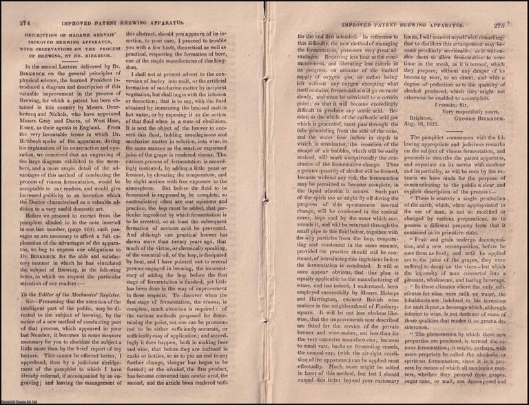 Item #506254 Madame Gervais Improved Brewing Apparatus, with Observations on the Process by Dr....