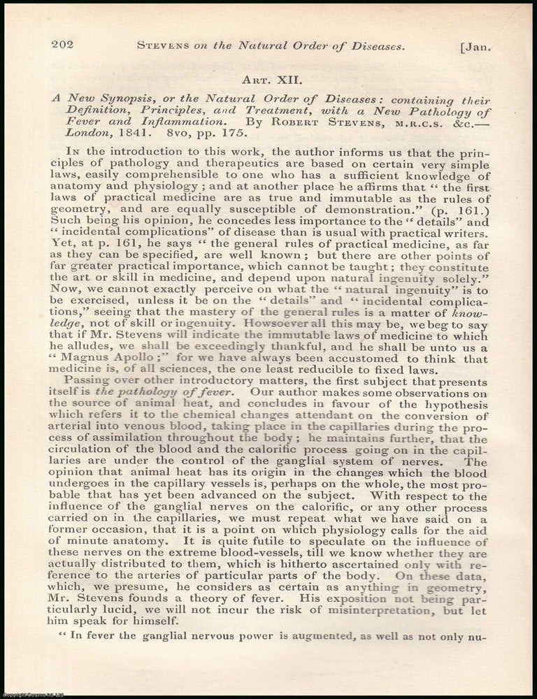 Item #506274 A New Synopsis, or the Natural Order of Diseases : Containing their Definition,...